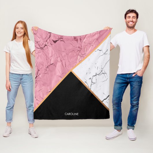 バラ金ゴールド白黒の大理石パターン フリースブランケット (インサイチュ)