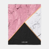 バラ金ゴールド白黒の大理石パターン フリースブランケット (正面)