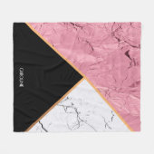 バラ金ゴールド白黒の大理石パターン フリースブランケット (正面(横))