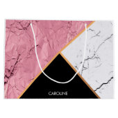 バラ金ゴールド白黒の大理石パターン ラージペーパーバッグ (裏面)