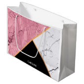 バラ金ゴールド白黒の大理石パターン ラージペーパーバッグ (正面アングル)