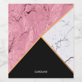 バラ金ゴールド白黒の大理石パターン ワインラベル (シングルラベル)