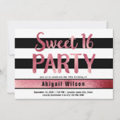 バラ金ゴールド白黒sweet sixteen誕生日パーティー 招待状 (正面)