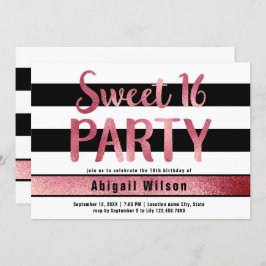 バラ金ゴールド白黒sweet sixteen誕生日パーティー 招待状