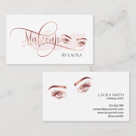 バラ金ゴールド目の点滅メイクアップアーティストのlash extension 名刺 (正面/裏面)