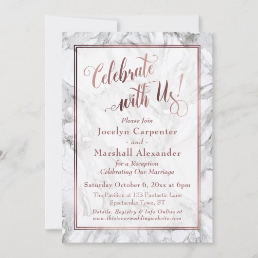 バラ金ゴールド祝大理石と米国披露宴のみ 招待状 (正面)