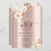 バラ金ゴールド秋の花50誕生日 招待状 (正面/裏面)