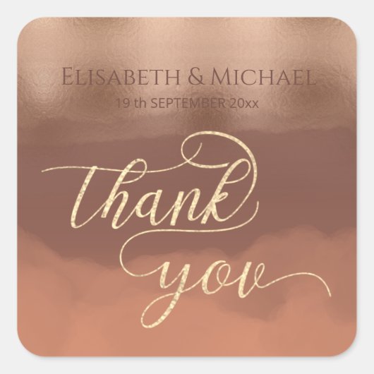 バラ金ゴールド箔シナモンカンタローペ水彩 スクエアシール (正面)