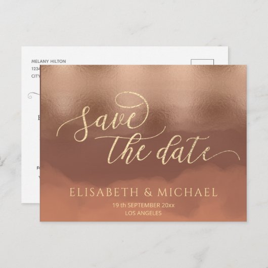 バラ金ゴールド箔シナモンカンタローペ水彩 案内ポストカード (正面/裏面)