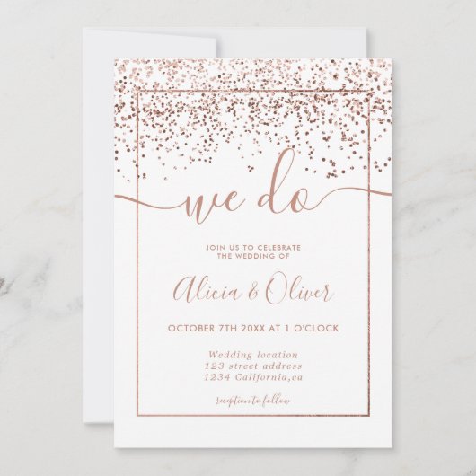 バラ金ゴールド箔ホワイトフォトイニシャル結婚ズ 招待状 (正面)