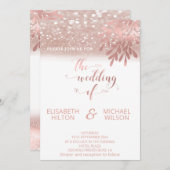 バラ金ゴールド箔植物華麗な書道 招待状 (正面/裏面)