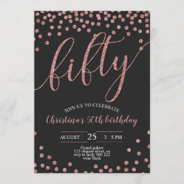 バラ金ゴールド紙吹雪エレガント第50誕生日女性 招待状