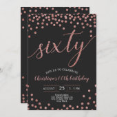 バラ金ゴールド紙吹雪エレガント第60誕生日女性 招待状 (正面/裏面)