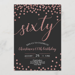 バラ金ゴールド紙吹雪エレガント第60誕生日女性 招待状