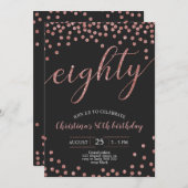 バラ金ゴールド紙吹雪エレガント80誕生日女性 招待状 (正面/裏面)