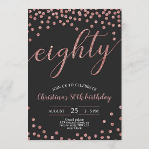 バラ金ゴールド紙吹雪エレガント80誕生日女性 招待状