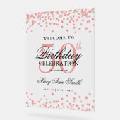 バラ金ゴールド紙吹雪グリッター50th誕生日へようこそ アクリルサイン (傾斜)