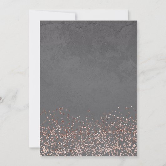バラ金ゴールド紙吹雪グレーセメント結婚タイポグラフィ 招待状 (裏面)