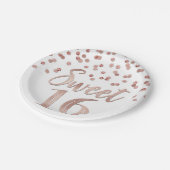 バラ金ゴールド紙吹雪スイート16バースデーパーティ ペーパープレート (アングル)