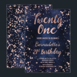 バラ金ゴールド紙吹雪ネイビーブルーシック21st誕生日 招待状<br><div class="desc">と手のブラシを持つフェイクバラ金ゴールド紙吹雪（ばちゃばちゃ）跳ねるネイビー青い水色21stモダン文字21stオリジナルと箔とのを持つの歓迎との歓迎との歓迎を有する21st1st Birthdayのブラシの変更ののの変更ををを変更をを変更ににをに変更します。</div>