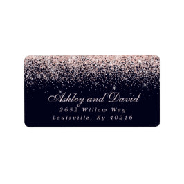 バラ金ゴールド紙吹雪ネイビーブルーモダンアドレス ラベル