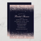 バラ金ゴールド紙吹雪ネイビーブルーモダンブライダルシャワー 招待状 (正面/裏面)