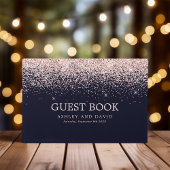 バラ金ゴールド紙吹雪ネイビーブルー結婚モダンズ ゲストブック