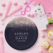 バラ金ゴールド紙吹雪ネイビーブルー結婚モダンズ ペーパープレート (パーティー)