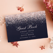 バラ金ゴールド紙吹雪ネイビーモダンブルーシ結婚ック ゲストブック