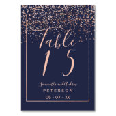 バラ金ゴールド紙吹雪ネイビー結婚ブルースクリプトの表 テーブルナンバー (裏面)