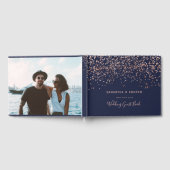 バラ金ゴールド紙吹雪ネイビー青結婚写真 ゲストブック (全面)