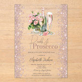 バラ金ゴールド紙吹雪パールスプロセッコブライダルシャワー アクリル招待状 (正面)