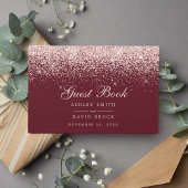 バラ金ゴールド紙吹雪ブルグンディモダンシック結婚ズ ゲストブック