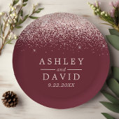 バラ金ゴールド紙吹雪ブルグンディモダン結婚ズ ペーパープレート