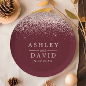 バラ金ゴールド紙吹雪ブルグンディモダン結婚ズ ペーパープレート