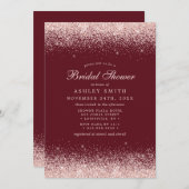 バラ金ゴールド紙吹雪ブルゴーニュモダンブライダルシャワー 招待状 (正面/裏面)