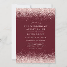 バラ金ゴールド紙吹雪ブルゴーニュ結婚式招待状