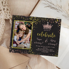 バラ金ゴールド紙吹雪プリンセスフレンズジョイント誕生日 招待状