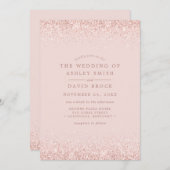 バラ金ゴールド紙吹雪モダン赤面結婚ピンク 招待状 (正面/裏面)