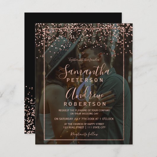 バラ金ゴールド紙吹雪写真黒結婚予算 (正面/裏面)