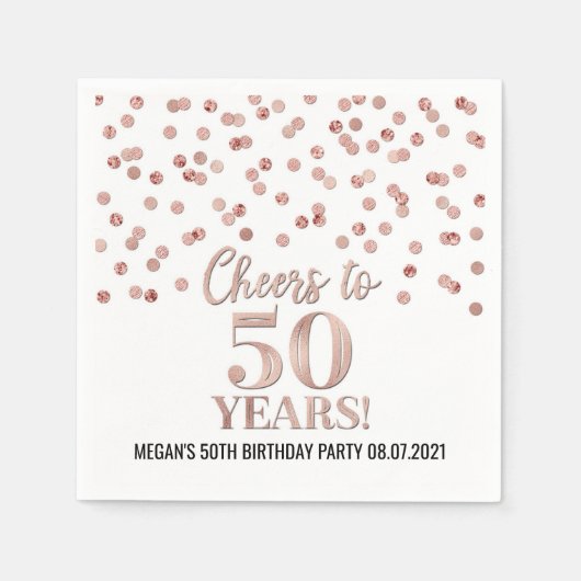 バラ金ゴールド紙吹雪応援から50年誕生日 スタンダードカクテルナプキン (正面)