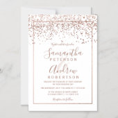 バラ金ゴールド紙吹雪白結婚タイポグラフィ マグネット招待状 (正面)