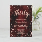 バラ金ゴールド紙吹雪赤い水色30th誕生日 招待状 (スタンド正面)