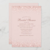 バラ金ゴールド紙吹雪赤面ピンクモダンブライダルシャワー 招待状 (正面/裏面)