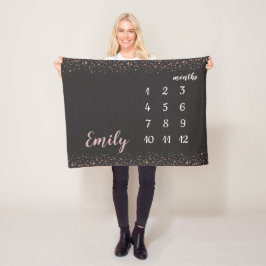 バラ金ゴールド紙吹雪Baby Girl月次マイルストーン フリースブランケット