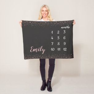 バラ金ゴールド紙吹雪Baby Girl月次マイルストーン フリースブランケット