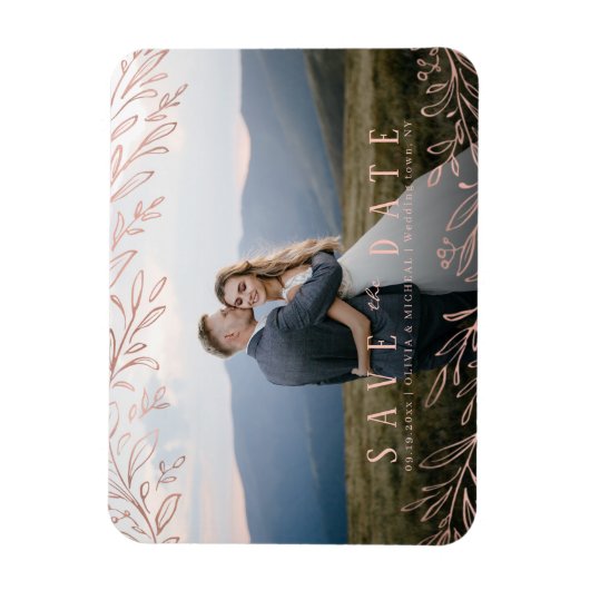 バラ金ゴールド素朴な植物写真は日付を保存 マグネット (縦)