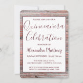 バラ金ゴールド素朴ウッドキンセアニェラお祝い 招待状 (正面)