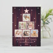 バラ金ゴールド素朴カントリーウッドクリスマスフォトツリー シーズンカード (スタンド正面)