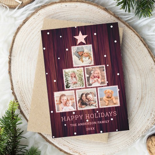 バラ金ゴールド素朴カントリーウッドクリスマスフォトツリー シーズンカード